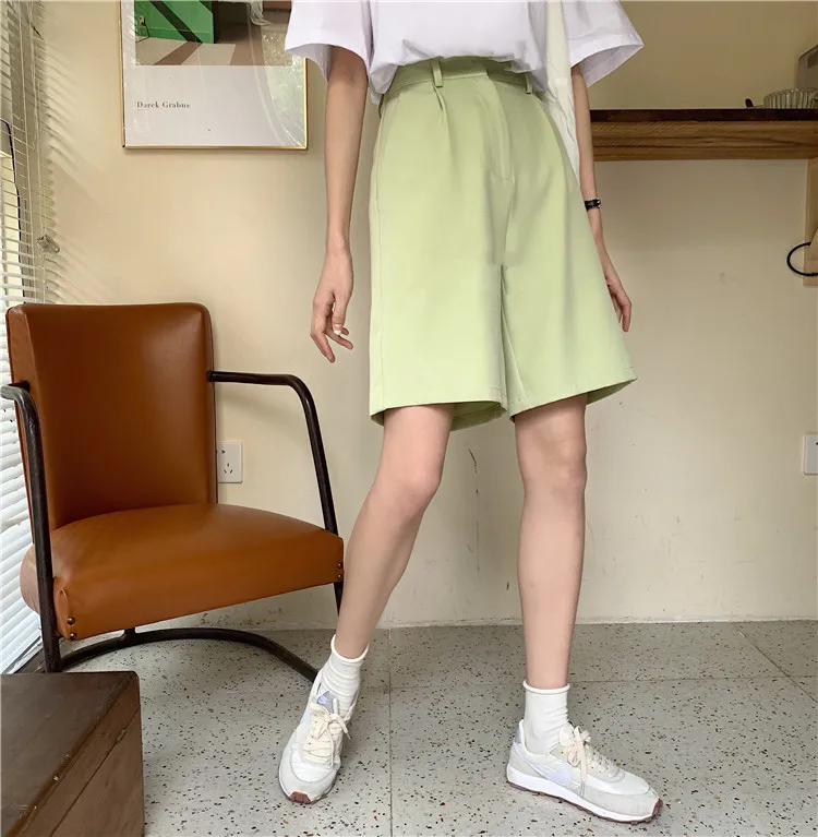 High Waist Wide Leg Half Shorts For Women New Summer Knee Long Buttons Harajuku Casual Bermuda Shorts For Women Street Clothing