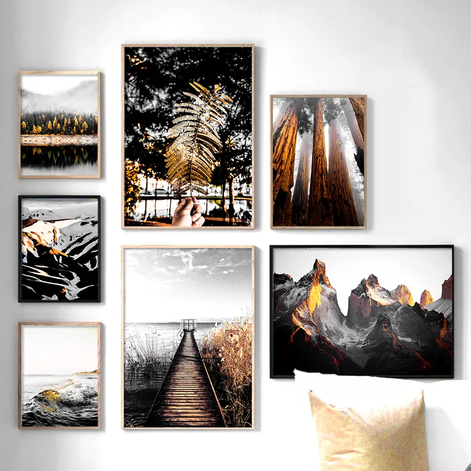 

Forest Mountain Leaf Trees Wave Wall Art Canvas Painting Nordic Posters And Prints Landscape Wall Pictures For Living Room Decor