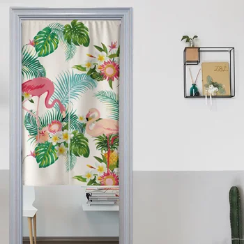 

Flamingo Green Plant Pattern Printed Half Panel Curtain Blackout Door Curtain Bedroom Shower Tube Partition Curtain