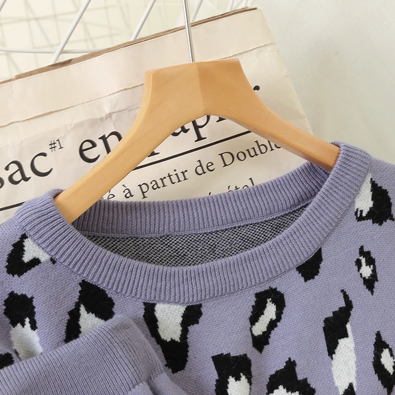 LANMREM,, свободный свитер с круглым вырезом, Леопардовый пуловер, свитер+ повседневные штаны с высокой талией и морковкой, комплект из двух предметов, PC225