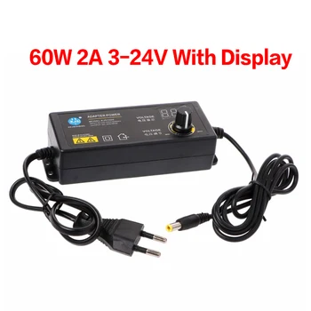 

60W 3-24V Adjustable Adapter With Display Screen Of Voltage DC 5.5x2.1/2.5mm Power Supply EU Plug 5.5mmx2.1mm/2.5mm
