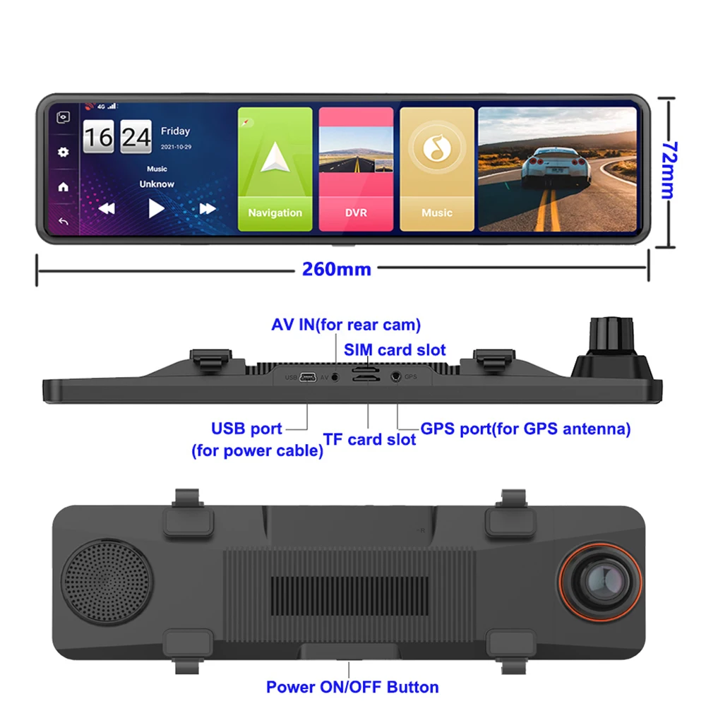 reversing camera mirror 11 Inch Car DVR 4G Triple Screen Dash Cam Android 8.1 Dash Camera 2GB+32GB GPS Navigation Rearview Mirror For Auto Recorder WiFi yi smart dash camera