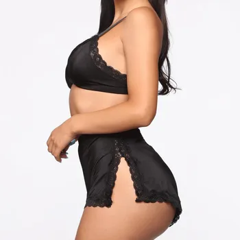 

Hirigin Sexy 2Pcs Set Women Lace Cami Bra Shorts Lingerie Ladies Solid Sleepwear Lace Spaghetti Strap V Neck Bra Suits S-XL