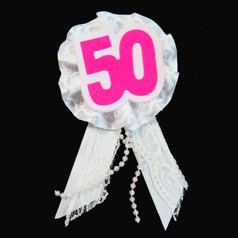 WWPGLITTER50 Розовый блестящий значок 21 30 40 50 цифр дизайн белое кружево белая лента брошь сердце день рождения Шпилька для девочек взрослых женщин Кнопка - Цвет: WWPGLITTER50