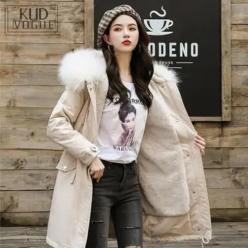 

Korean Parka Women Winter Coat Long Sleeve Plus Size Thick Warm Wool Outerwear Solid Autumn Hooded Fur Collar Long Jacket Coat