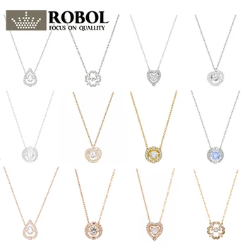 

High Quality SWA XL015 1:1 Original SWA DIY Jewelry Simple Modern Play Trend Classic Heart-Shaped Round Diamond Necklace.