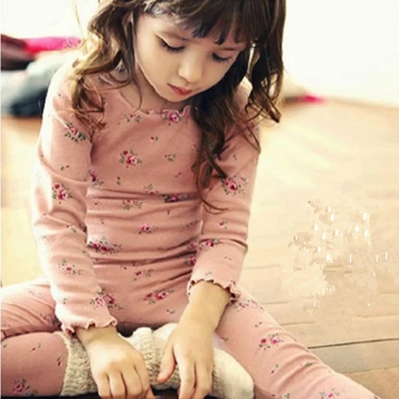 Осенние детские пижамы для девочек, одежда для сна Детские хлопковые пижамы, пижамы с принтом Одежда для маленьких девочек топ+ штаны, комплекты для сна из 2 предметов - Цвет: Розовый