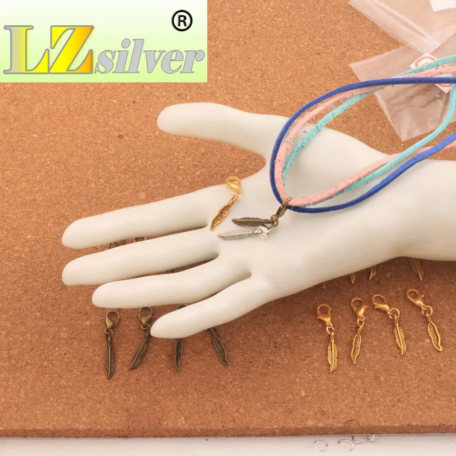 Small Feather Lobster Claw Clasp Charm Beads 32.3x4.3mm 200PCS zinc alloy Bronze  Jewelry DIY C332
