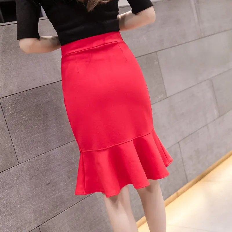 Женская сексуальная юбка красного цвета размера плюс,, модная зимняя юбка с высокой талией, облегающая, офисная, для девушек, Русалка, черная юбка, Jupe Femme