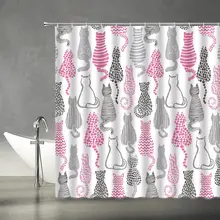 

Drawing Cat Shower Curtain Cute Kitten Funny Cartoon Abstract Animals Pattern Modern Fabric Bathroom Decor Set Include Hooks