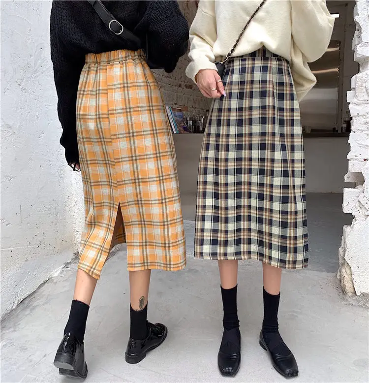 Женская длинная клетчатая юбка Демисезонный Harajuku трапециевидной формы шикарная юбка модные Высокая Талия Винтаж решетки Kawaii юбка saia faldas