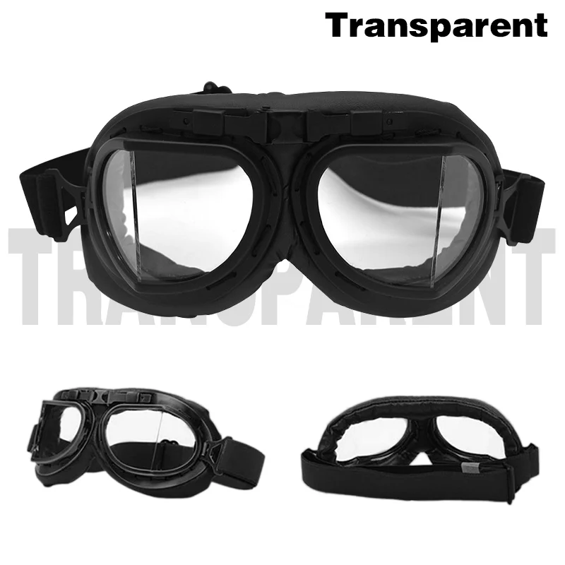 Black transparent Ретро мотоциклетные очки, ветрозащитные модные мотоциклетные классические очки для пилота стимпанк ATV UTV UAZ UTE, винтажный шлем - Цвет: Black transparent
