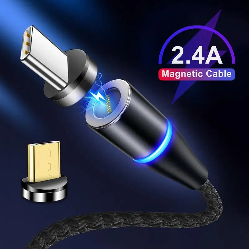 

2.4A USB Cable For Samsung Xiaomi Huawei Magnetic termina Type-c MicroUsb Data Transmission Nylon Braid Cable