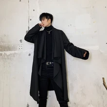 Для мужчин Япония уличная панк готический Черный Асимметричный длинный кимоно кардиган Тренч куртка мужской свободный хип хоп ветровка пальто для сцены