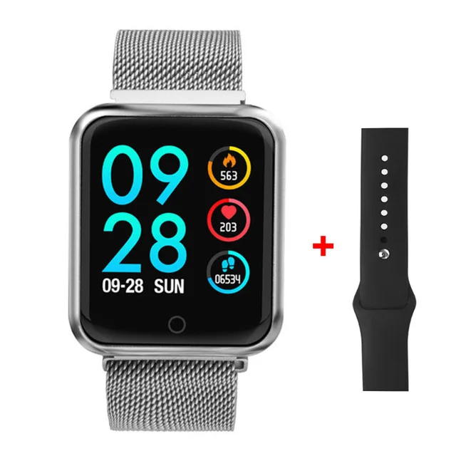 Smart Watch Women Smartwatch Heart Rate Monitor T80 Fitness Tracker Bracelet Waterproof Sport Wristband for Android ios pk P70 - Color: Silver steel belt