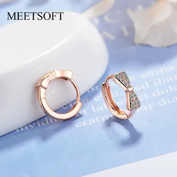 

MEETSOFT 925 Sterling Silver Prevent Allergy Hoop Earrings for Women Trendy Small Bow Round Jewelry Gift