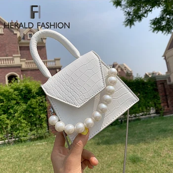 

Pearl Handle Design Stone Pattern Pu Leather Shoulder Bags For Women 2020 Summer Super Mini Crossbody Bag Travel Handbags Purses