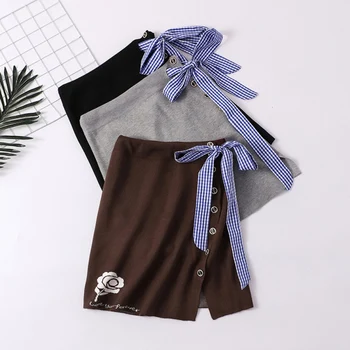 

Sexy Autumn Winter Women Skirts Slim Jacquard Flower Skirt Female Knitted High Waist Lace Up Skirts Button Split Skirt 2019