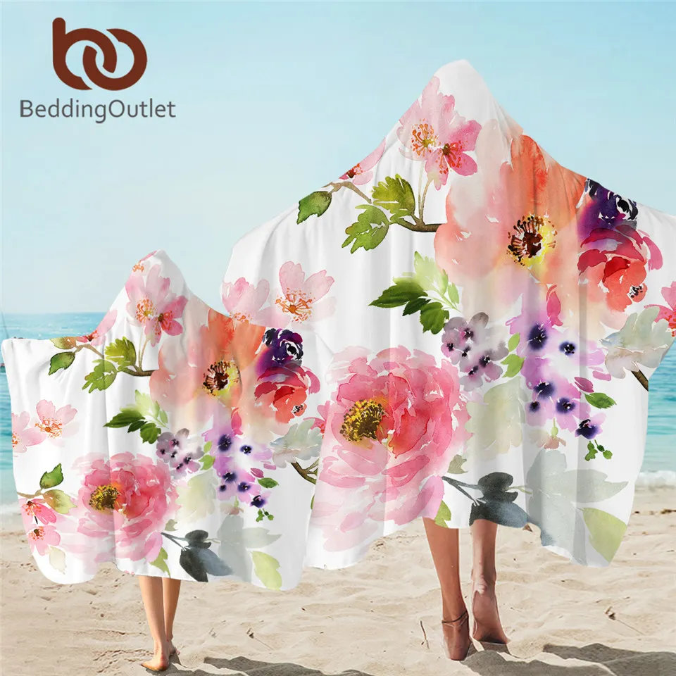 Пляжное полотенце с капюшоном BeddingOutlet цветное цветочным рисунком и Детская