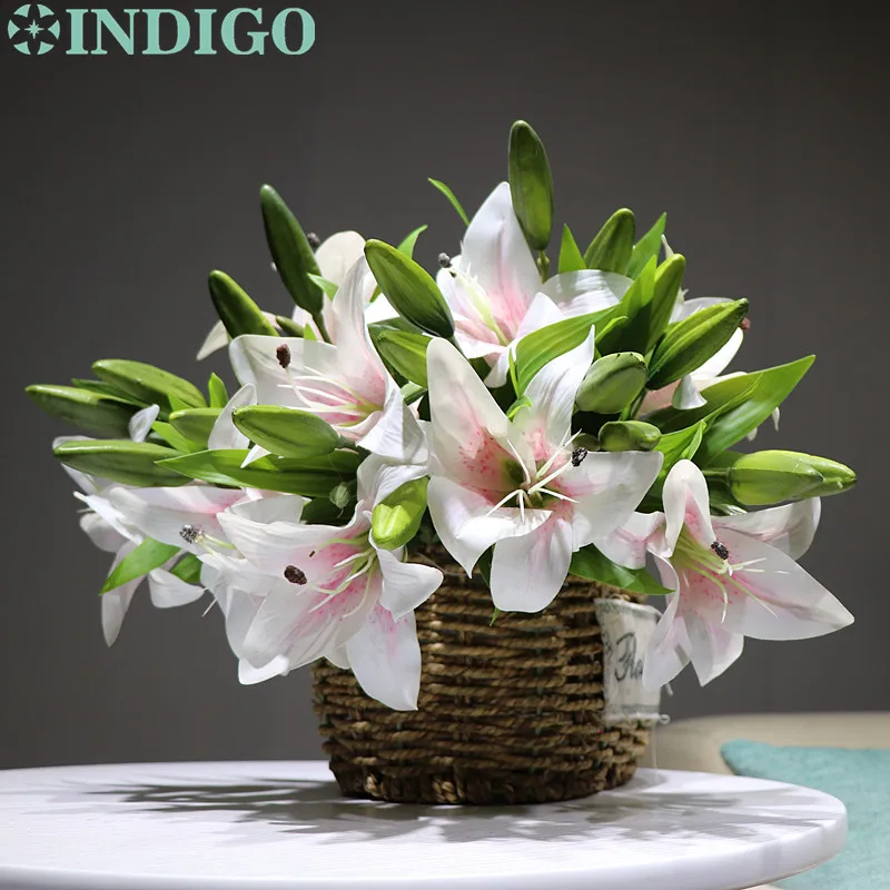 

5pcs/Lot 3 Heads Pink Real Touch Lily Home Flower Artificial Flower Short Lily Wedding Flower Party High Quality Free Shipping
