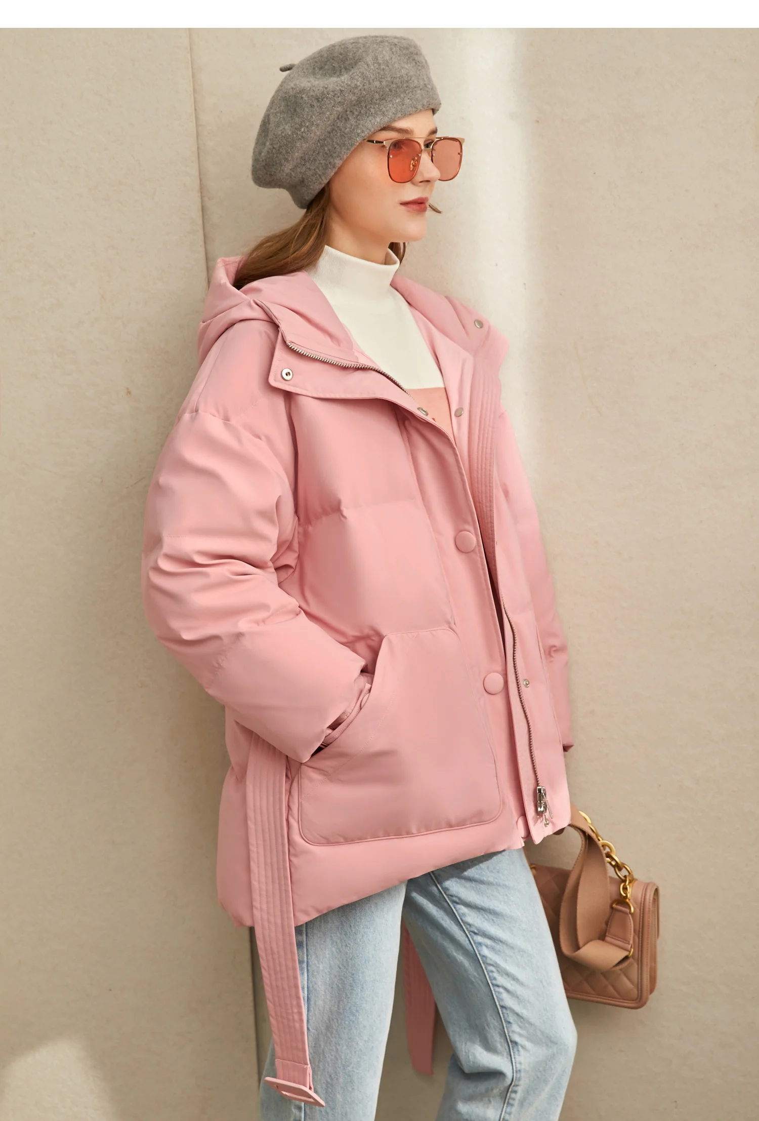 Amii минималистичный теплый и стильный женский пуховик зима 90 бархатный капюшон с поясом Топы