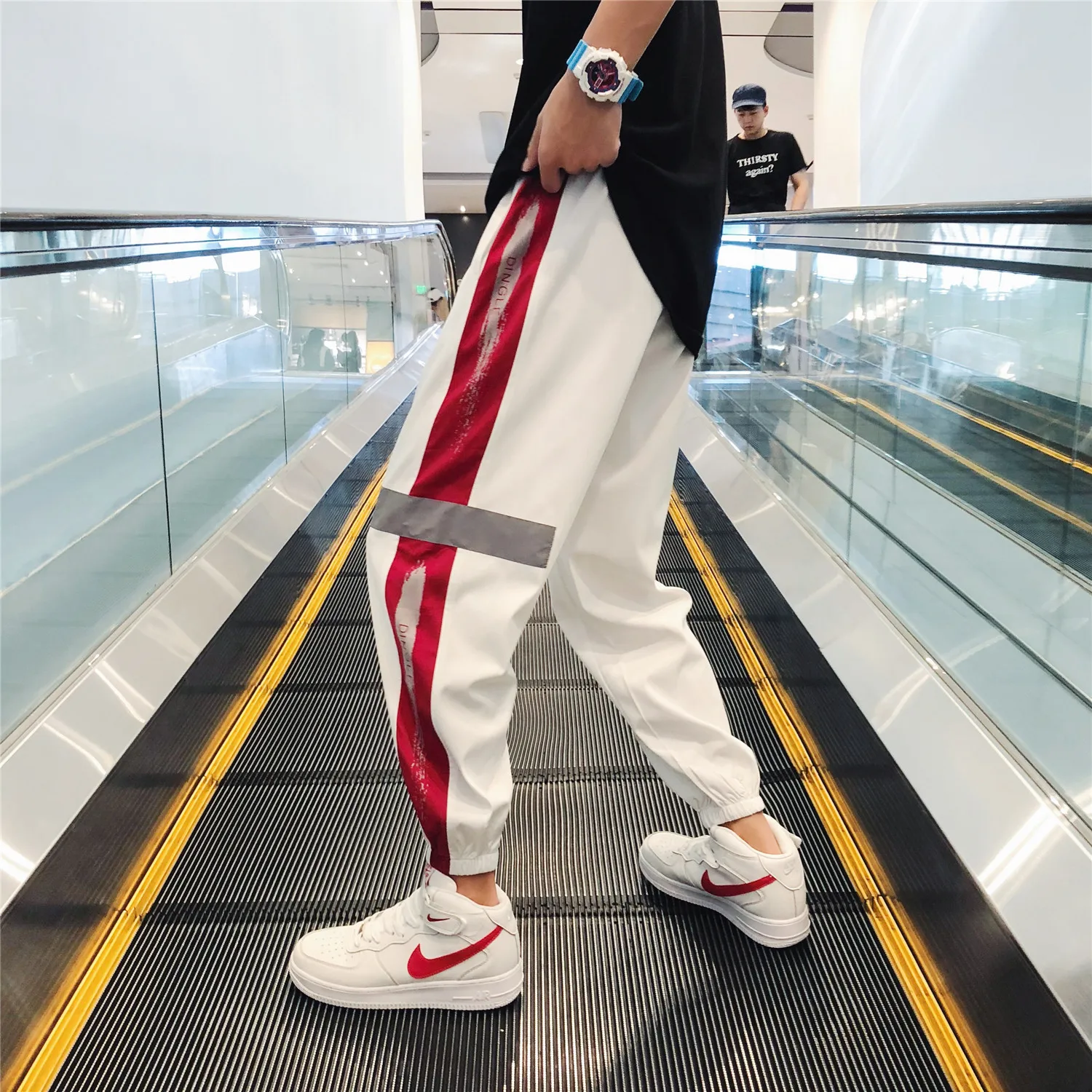 

MEN'S Casual Pants Spring INS Korean-style Stylish Loose Wear Plus-sized Loose-Fit Students Beam Leg Sports Ninth Pants Sub-