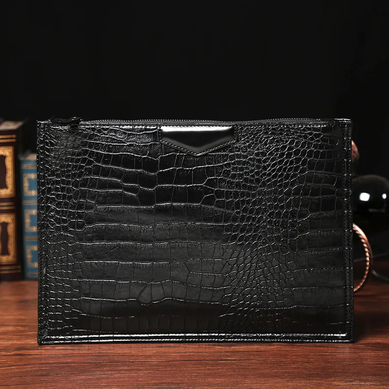 

Men Alligator PU Leather Messenger Bags Large Envelope Shoulder Bag Purses Fashion Crocodile Pattern Day Clutch Bags