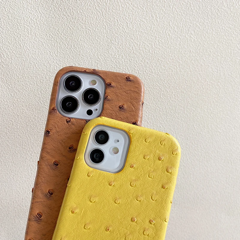 Luxury Ostrich Pattern Phone Case For iPhone Air 17 Pro 16 15 14 13 12 11 17Pro Max PU Leather Hard Shockproof Cover