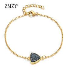ZMZY натуральный камень кварц Druzy очарование Браслеты для Для женщин ручной золотой Цвет цепи Нержавеющая сталь браслет drusy, ювелирное изделие, подарок