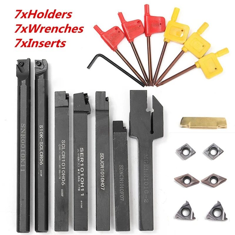 21Pcs/Set Indexable Turning Tool Set with 10Mm Shank Lathe Turning Tool Holder Boring Bar+ Dcmt Ccmt Insert+ Wrench