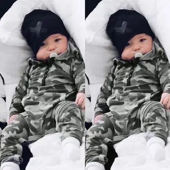 

Spring Autumn Baby Rompers Hooded Infant Clothes Camouflage Jumpsuits For Baby Boys Clothing