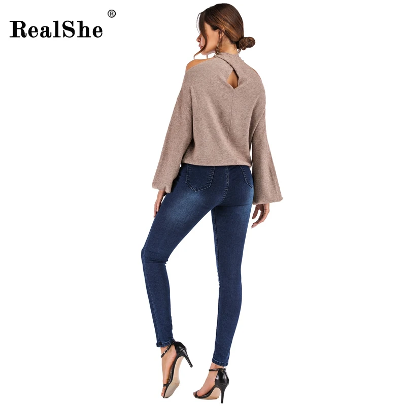 RealShe осенний свитер для женщин в форме фонарика с рукавом осенний свитер женский зимний повседневный элегантный свитер женский пуловер