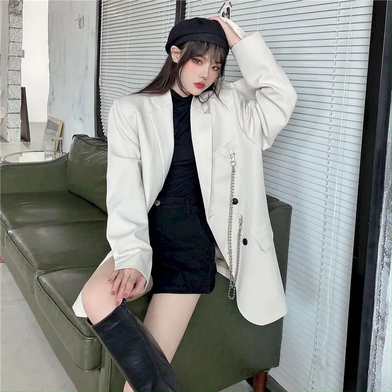 special occasion pant suits New Suit Jacket Women's Trendy Dark Black Retro Loose And Thin Fried Street Suit Jacket Women 2022 Spring And Autumn Loose A plus size dressy pant suits