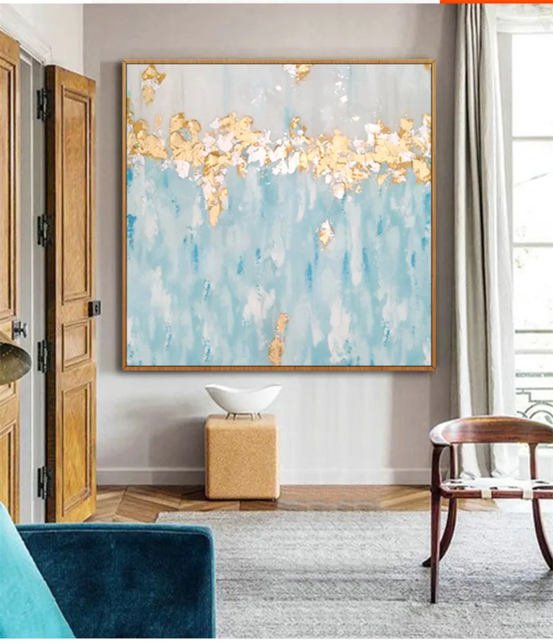 

Skilled Artist Handmade High Quality Golden Colors Abstract Oil Painting on Canvas Golden Foil Abstract Grey Wall Art Picture