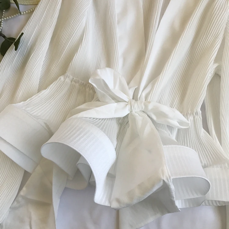 Women Elegant Long Sleeve Blouse Shirt Sexy V Neck Pleated Ruffles Blusa Sashes Vintage Women Blouse Spring Fashion Shirt Top Blusas (3)