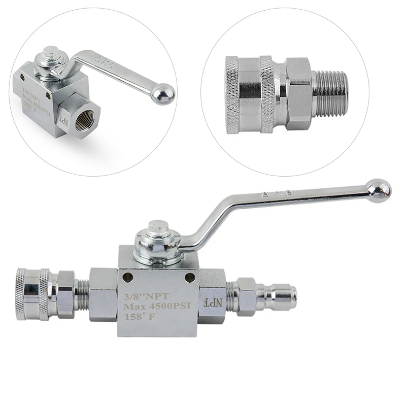 

Quick Connect Plug Ball Valve Set High-Pressure Cleaning Fitting Washer 4500 PSI
