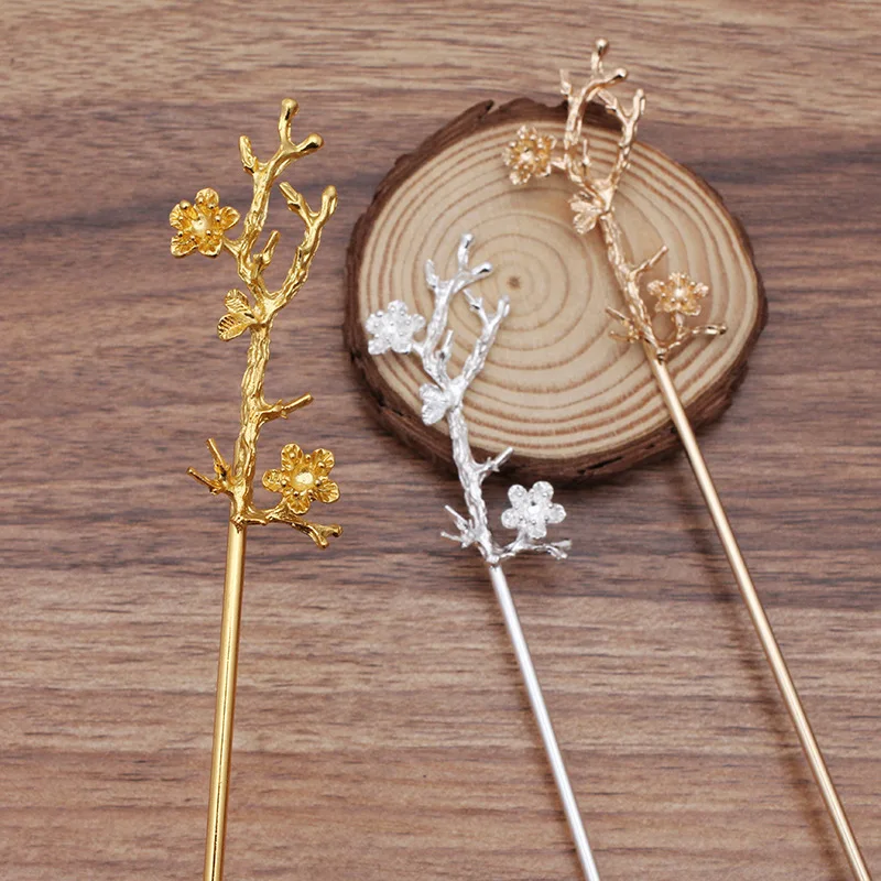 

10 PCS 120mm Metal Alloy KC Gold Silver Plated Branch Flowers Hair Sticks For Women Hairwear Decoration