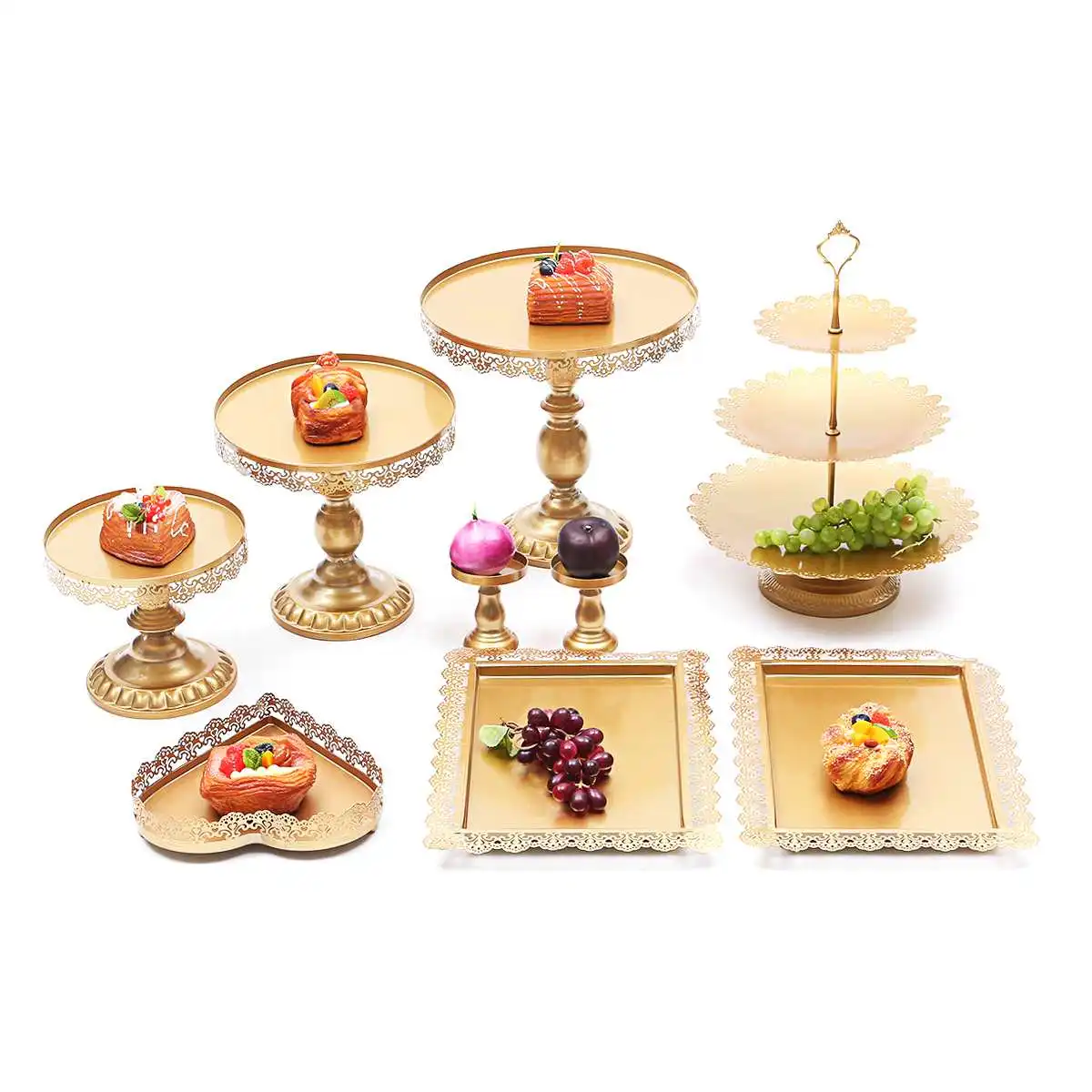 

4/7/9Pcs/Set Metal Cake Stand Cupcake Dessert Display Pedestal Holder Kids Birthday Wedding Party Decoration Supplies Gold
