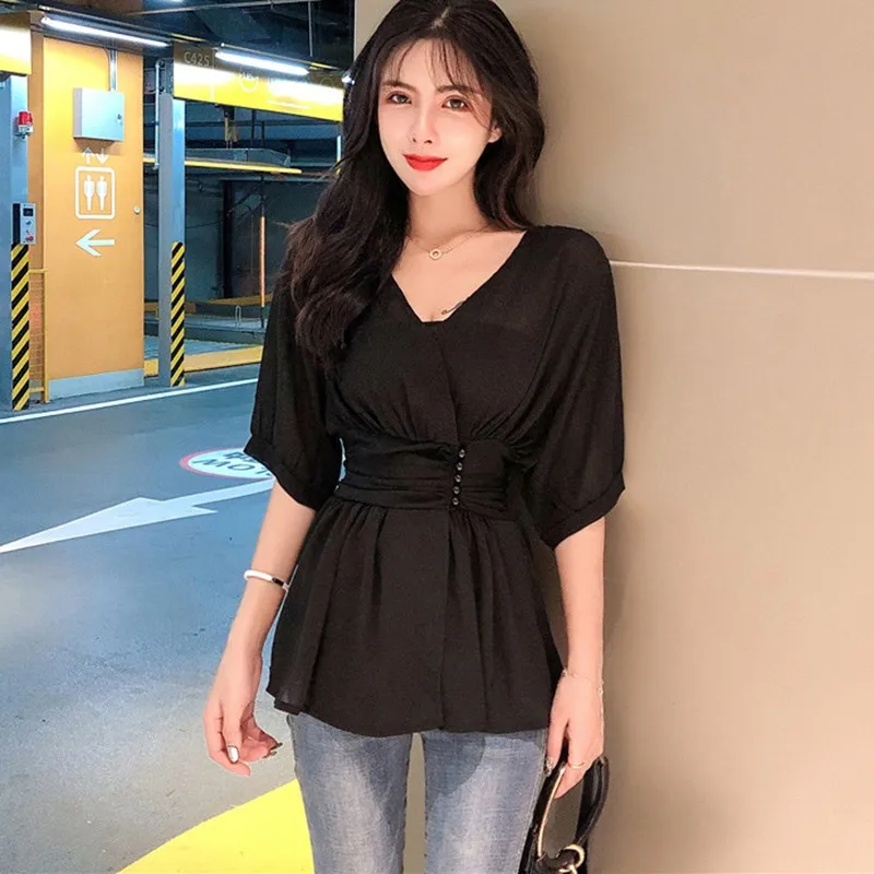 

Chiffon Blouse Women Summer Sweet Blouses Fashion V Neck Short Sleeve Shirt
