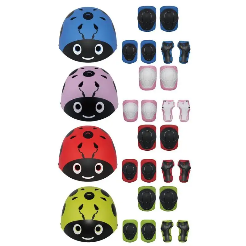 7pcs/Set Cute Kids Helmet Wide Scope of Application Practical Economy Bike Elbow Knee Wrist Safety Pads for Skating Cycling