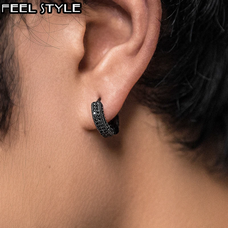 

Hip Hop 1Pair Bling Round Zircon Micro Paved Iced Out Rhinestone CZ Stone Stud Earring Copper Earrings For Men Jewelry