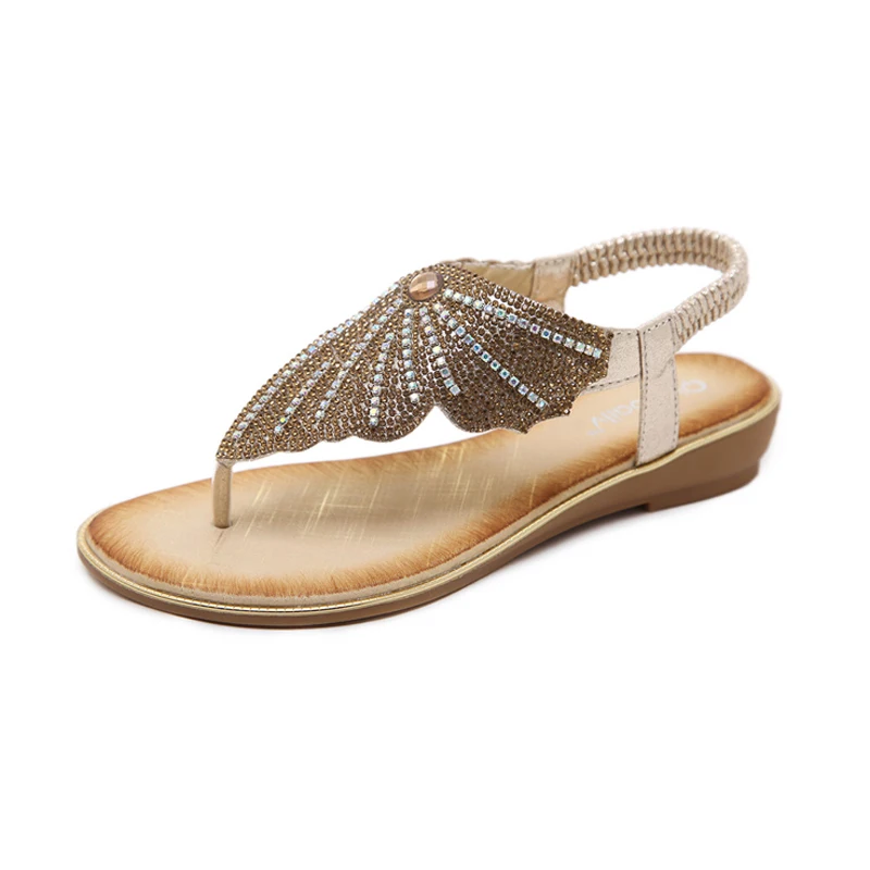 Cena Letnie sandały plażowe japonki damskie buty modne kliny sandały damskie kryształowe buty Clip Toed Gladiator buty obuwie damskie