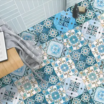 

10pcs/set Dirty Old Style Blue Floral Ornament Arabesque Wall Sticker Kitchen Bathroom Ceramics wallpapers Tile Floor Art Mural