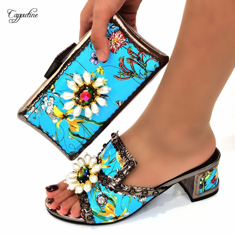 floral shoes and matching bag