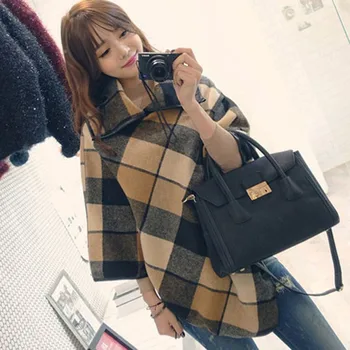 

Women Autumn Winter Loose Plaid Print Cardigan Warm Sweater Coat Long-sleeved Outwear Shawl Tops