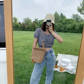 

Female Straw Beach Bucket Crossbody Bags Women 2019 Summer Wicker Designer Handbags Ladies Rattan Shoulder Messenger Bag