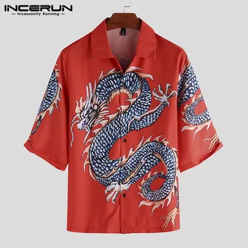 

Summer Printed Shirt Men Half Sleeve Lapel Loose Button Casual Vacation Ladies Hawaiian Shirts Camisa Streetwear 2020 INCERUN