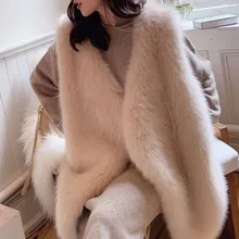 

Women's Faux Fur Overcoat Waistcoat Mid-length Autumn Winter Korean Fashion Imitation Fur Vest Coat Elegant Sleeveless Outwear