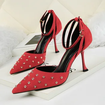 

Female Fashion Sexy Hollow With Sandals Summer Women Pumps Shoes Woman String Bead High-heeled Crystal Ankle Strap