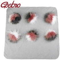 Geebro/модное мягкое теплое Пеленальное Одеяло для новорожденных и детей постарше, спальное одеяло для путешествий, постельные принадлежности с 6 натуральным трехцветным меховым помпоном
